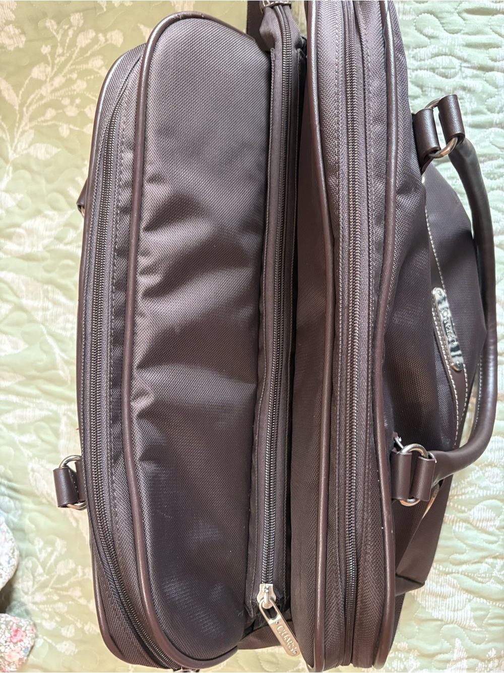 Chaps Brown Nylon Traveler Briefcase with Leather Trim - Picture 9 of 11